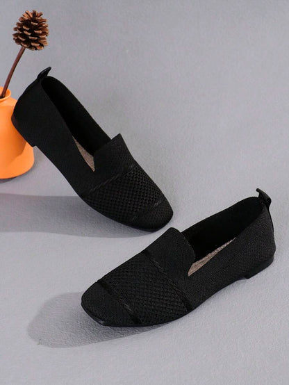 Women's Everyday Knitted Loafers – Comfortable Breathable Square Toe Flats