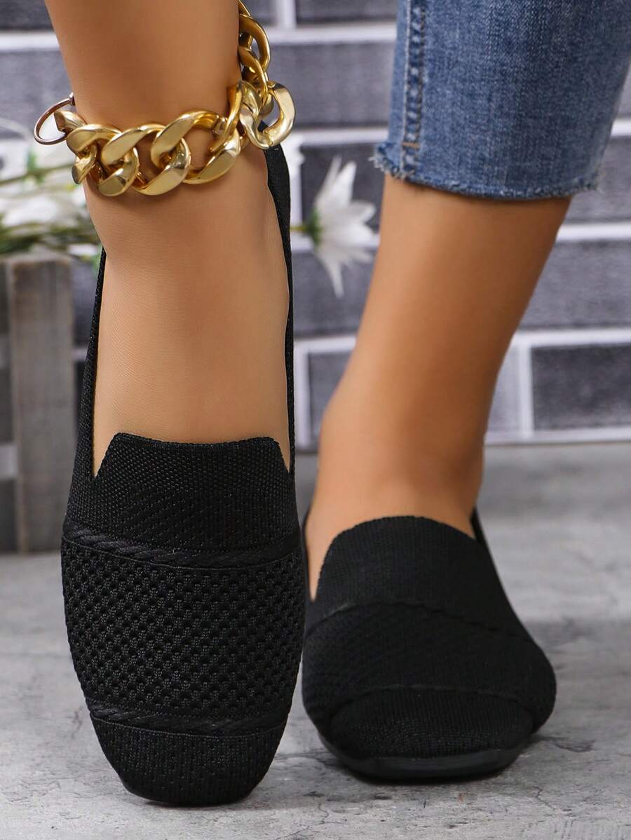 Women's Everyday Knitted Loafers – Comfortable Breathable Square Toe Flats