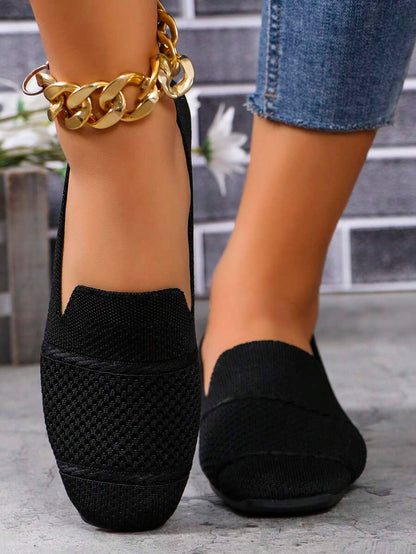 Women's Everyday Knitted Loafers – Comfortable Breathable Square Toe Flats