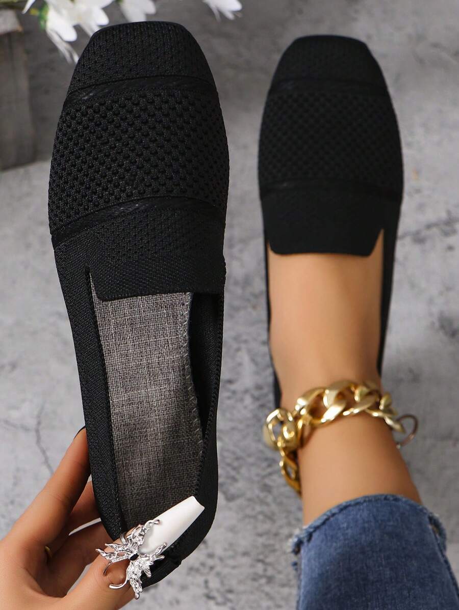Women's Everyday Knitted Loafers – Comfortable Breathable Square Toe Flats