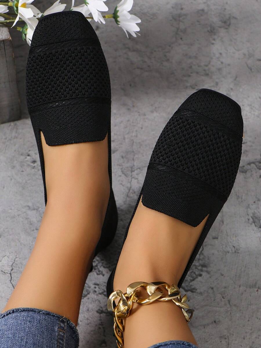 Women's Everyday Knitted Loafers – Comfortable Breathable Square Toe Flats