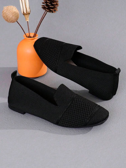 Women's Everyday Knitted Loafers – Comfortable Breathable Square Toe Flats