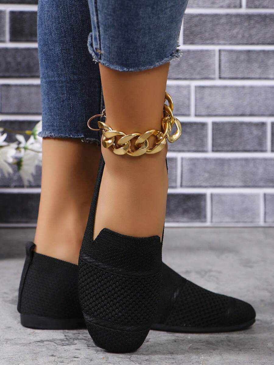Women's Everyday Knitted Loafers – Comfortable Breathable Square Toe Flats