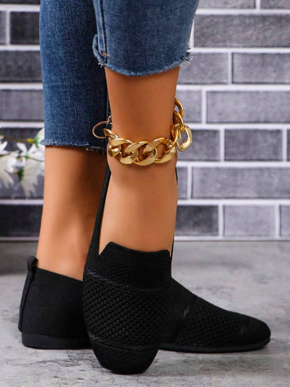 Women's Everyday Knitted Loafers – Comfortable Breathable Square Toe Flats