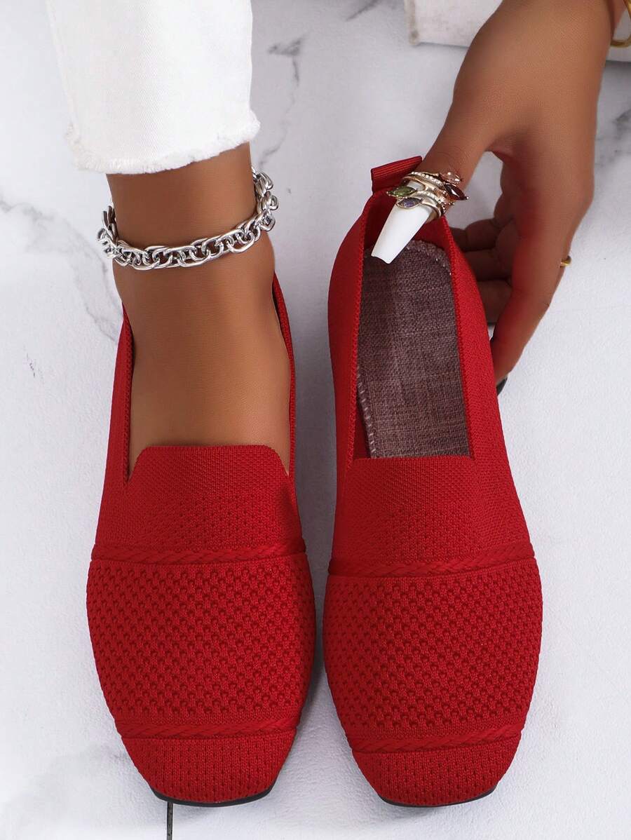 Women's Everyday Knitted Loafers – Comfortable Breathable Square Toe Flats