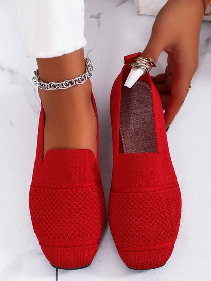 Women's Everyday Knitted Loafers – Comfortable Breathable Square Toe Flats
