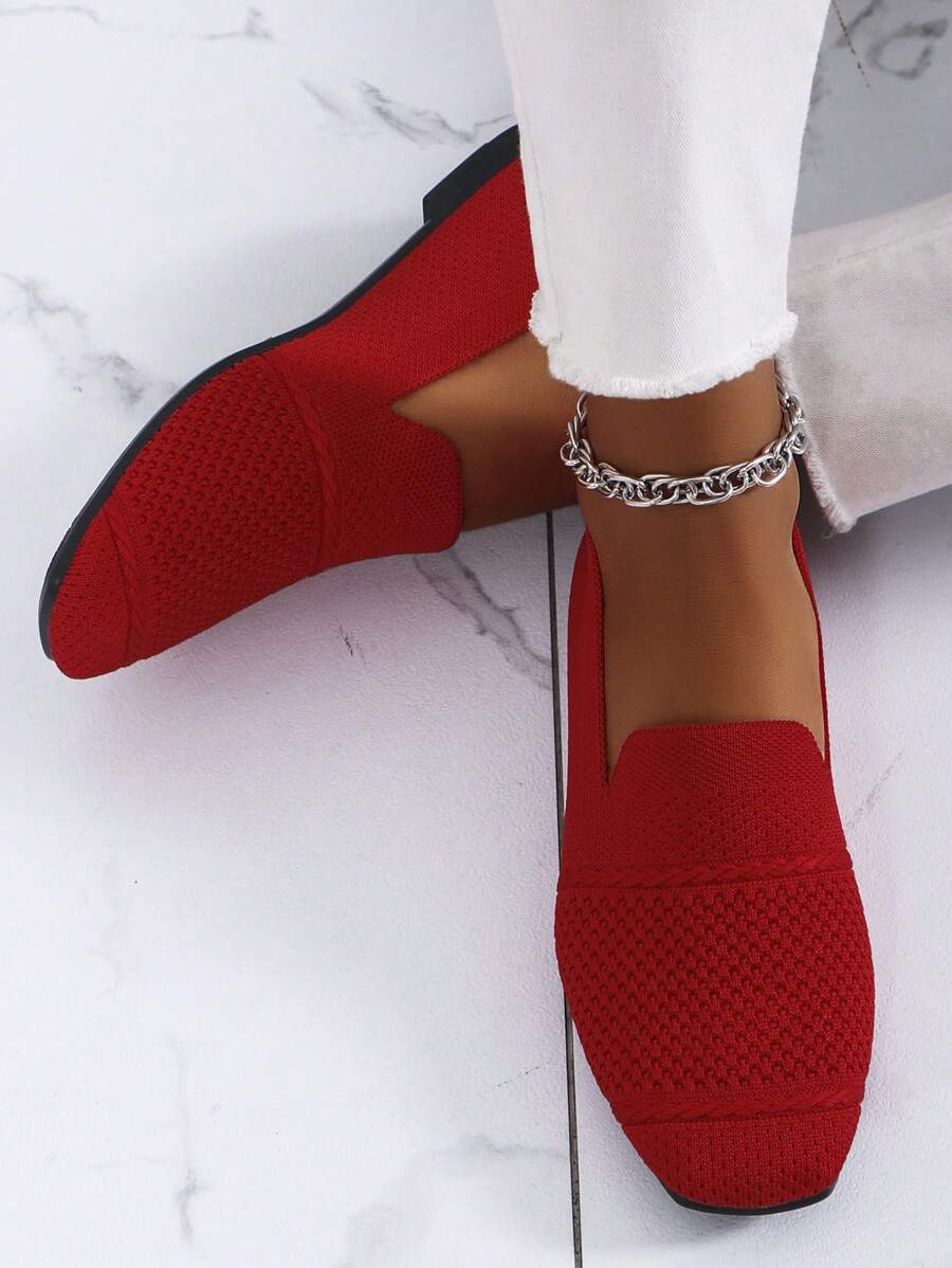 Women's Everyday Knitted Loafers – Comfortable Breathable Square Toe Flats