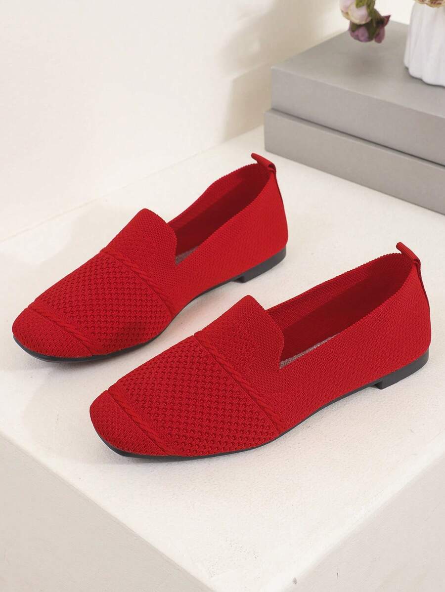 Women's Everyday Knitted Loafers – Comfortable Breathable Square Toe Flats