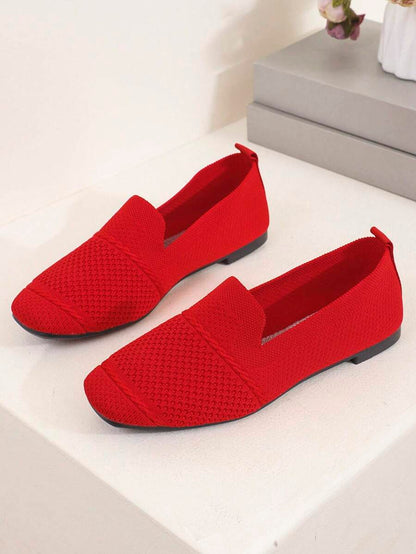 Women's Everyday Knitted Loafers – Comfortable Breathable Square Toe Flats
