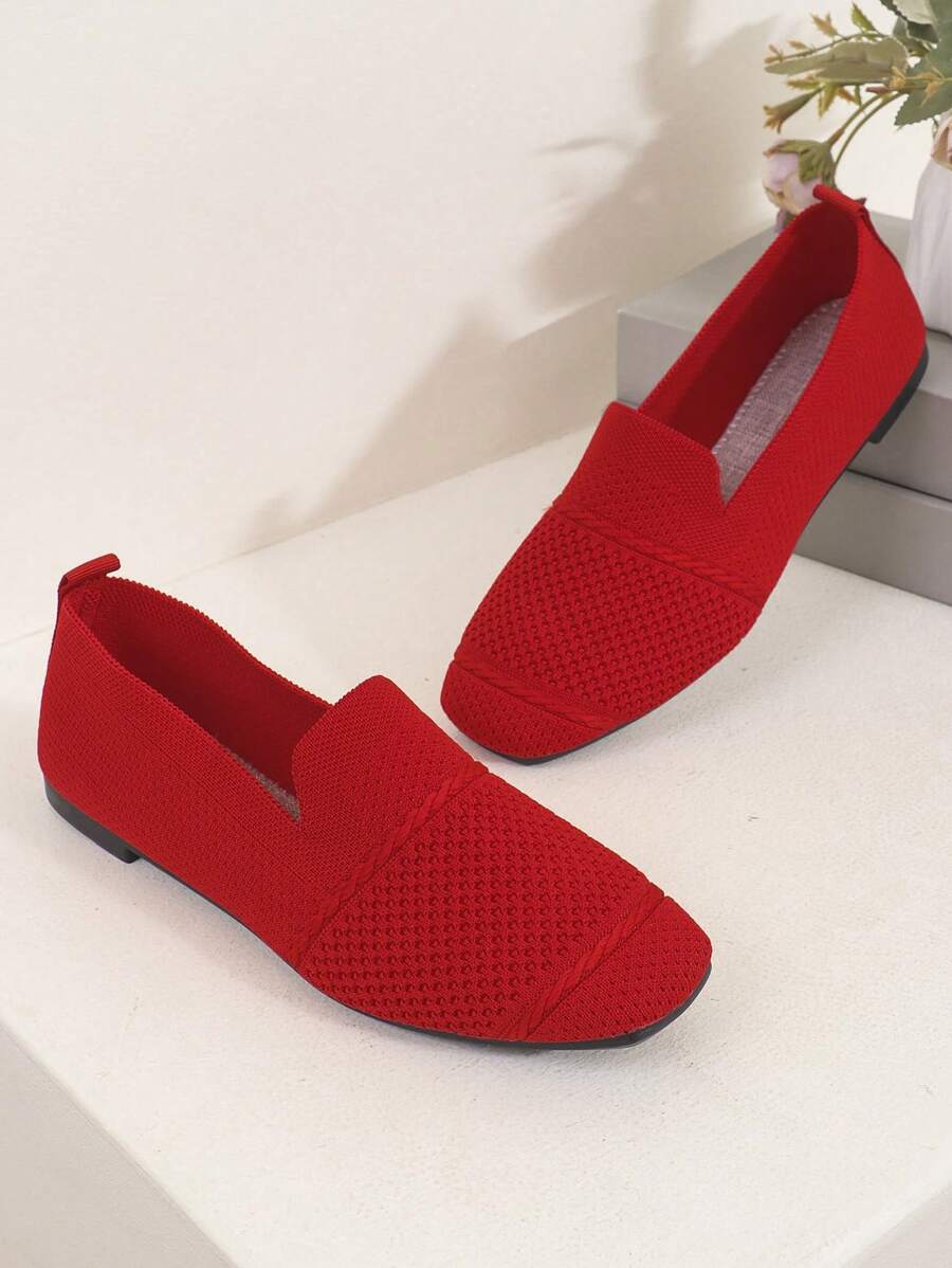 Women's Everyday Knitted Loafers – Comfortable Breathable Square Toe Flats