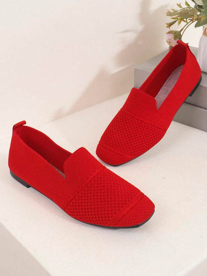 Women's Everyday Knitted Loafers – Comfortable Breathable Square Toe Flats