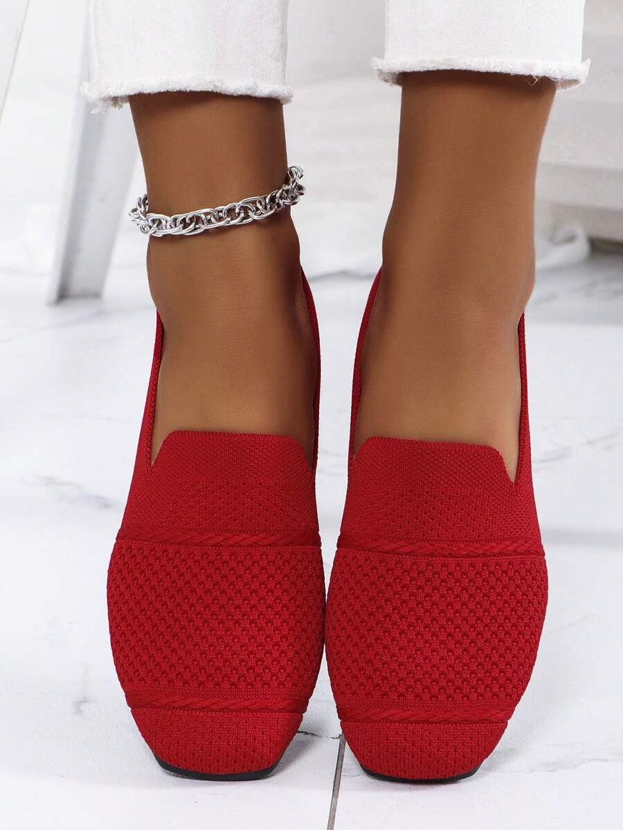 Women's Everyday Knitted Loafers – Comfortable Breathable Square Toe Flats