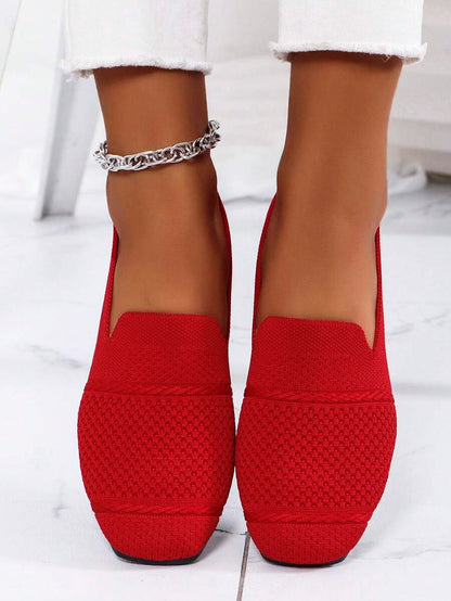 Women's Everyday Knitted Loafers – Comfortable Breathable Square Toe Flats