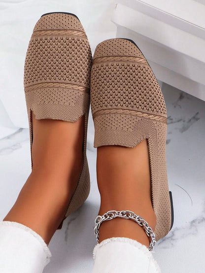 Women's Everyday Knitted Loafers – Comfortable Breathable Square Toe Flats
