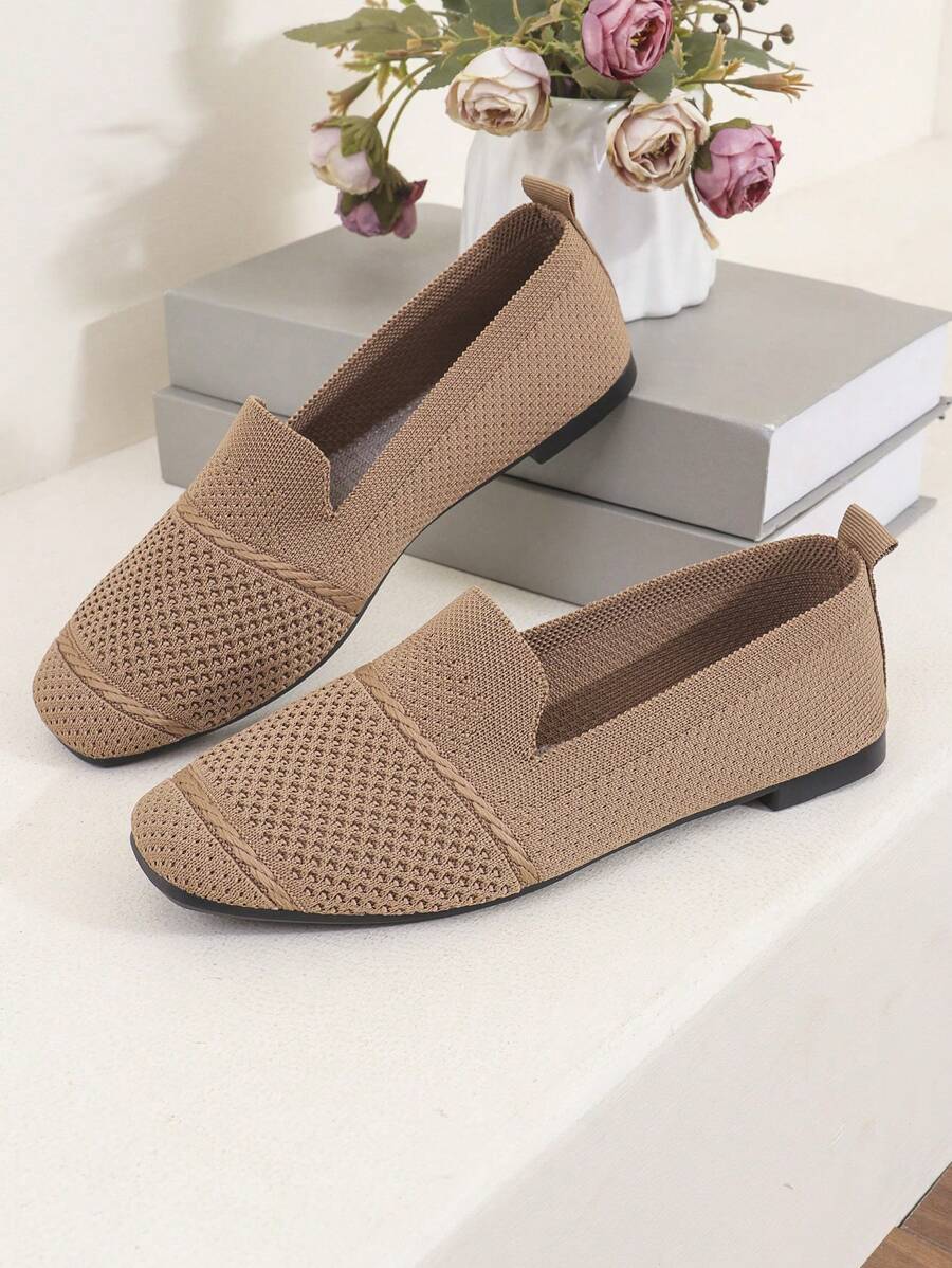 Women's Everyday Knitted Loafers – Comfortable Breathable Square Toe Flats