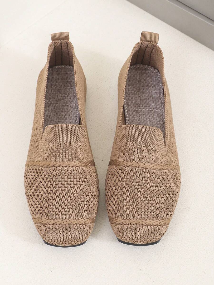 Women's Everyday Knitted Loafers – Comfortable Breathable Square Toe Flats
