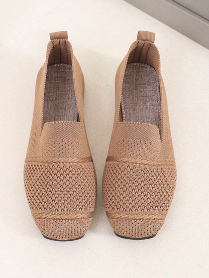 Women's Everyday Knitted Loafers – Comfortable Breathable Square Toe Flats