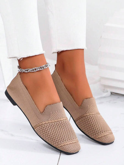 Women's Everyday Knitted Loafers – Comfortable Breathable Square Toe Flats