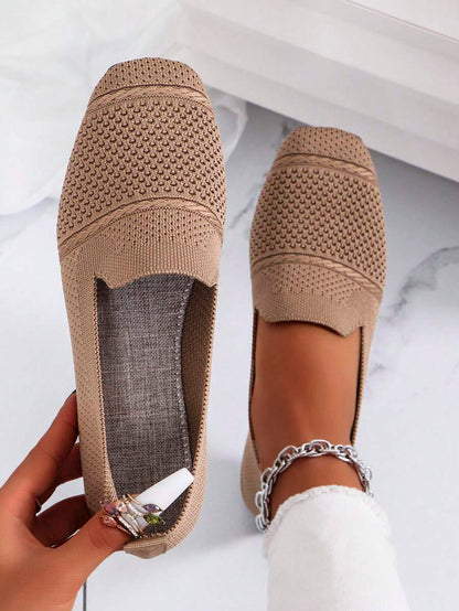 Women's Everyday Knitted Loafers – Comfortable Breathable Square Toe Flats