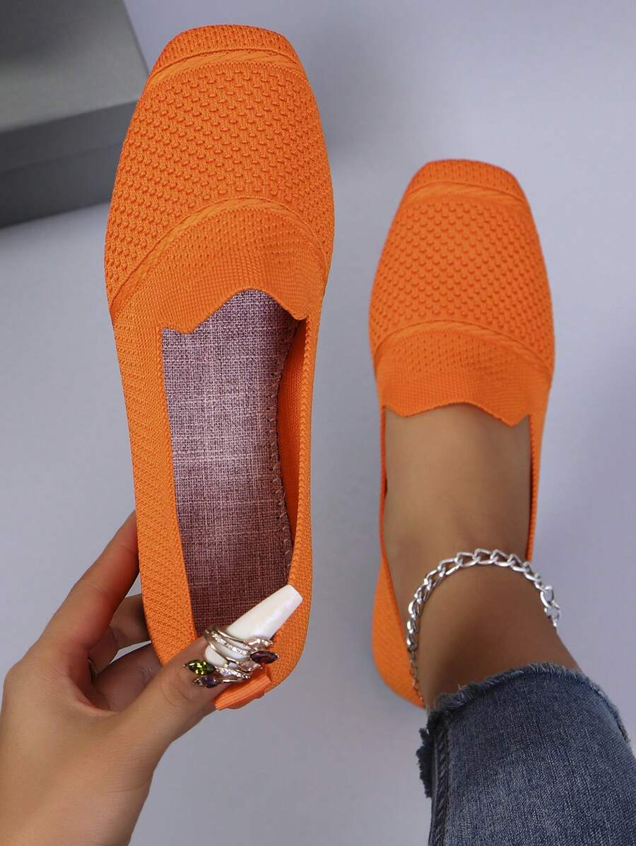 Women's Everyday Knitted Loafers – Comfortable Breathable Square Toe Flats