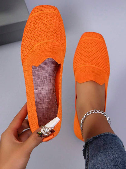 Women's Everyday Knitted Loafers – Comfortable Breathable Square Toe Flats