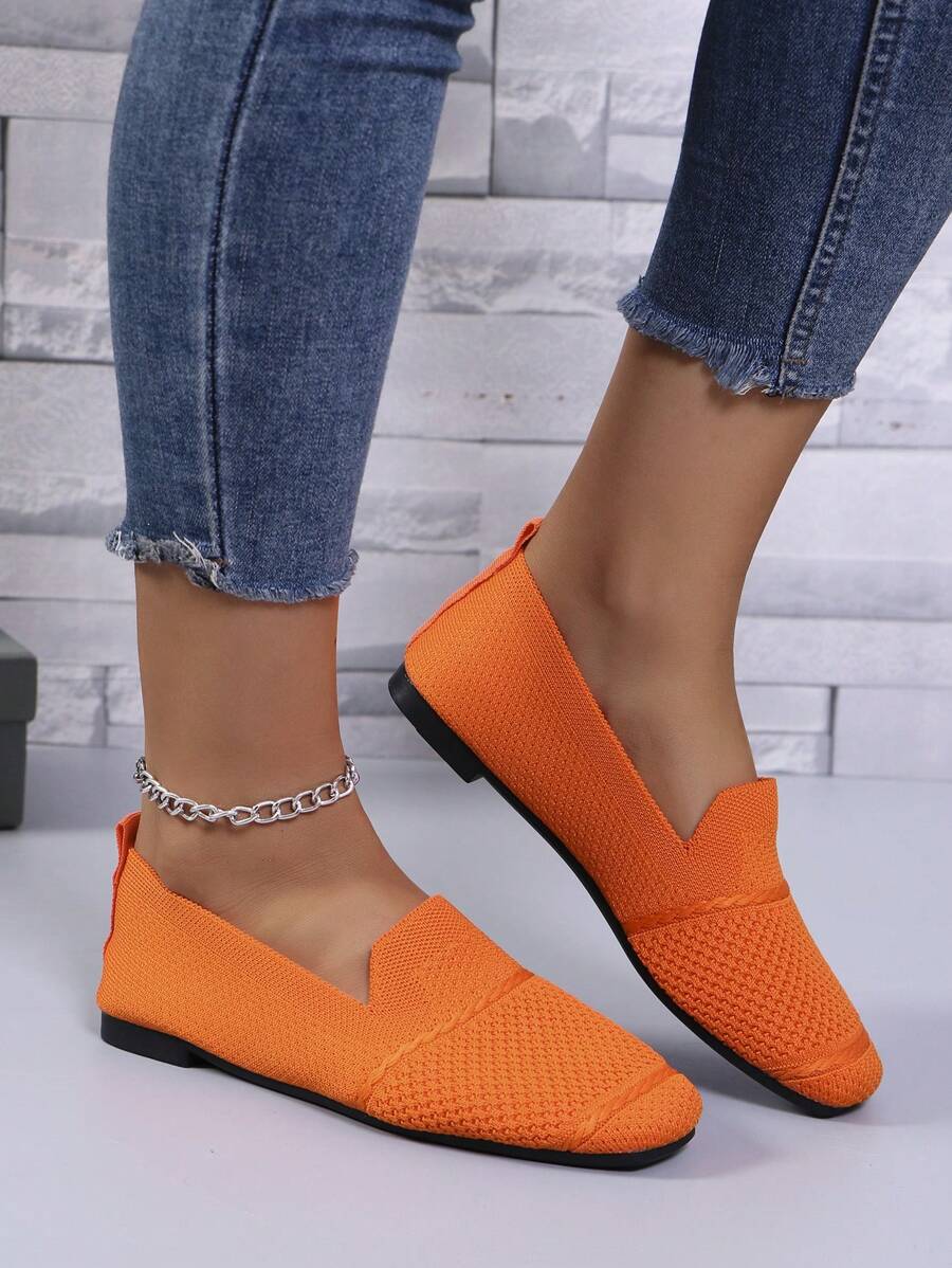 Women's Everyday Knitted Loafers – Comfortable Breathable Square Toe Flats