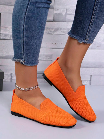Women's Everyday Knitted Loafers – Comfortable Breathable Square Toe Flats