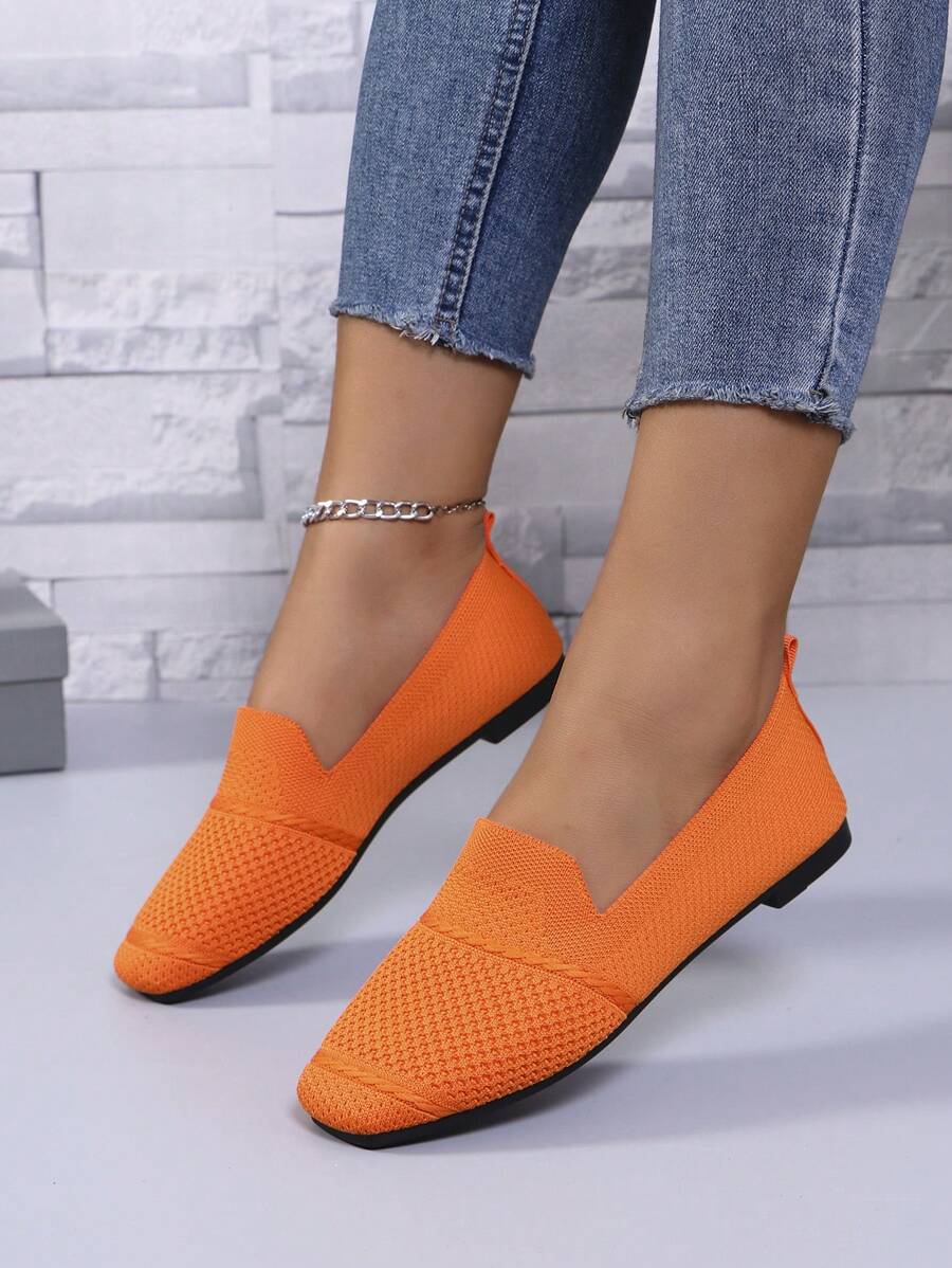Women's Everyday Knitted Loafers – Comfortable Breathable Square Toe Flats