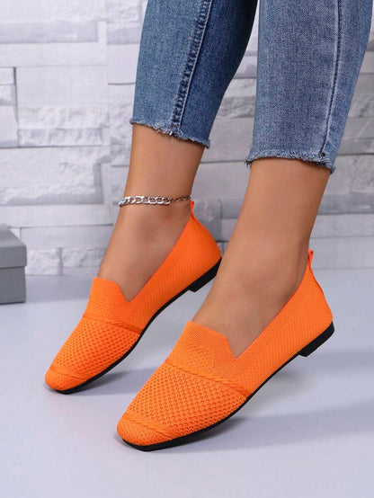 Women's Everyday Knitted Loafers – Comfortable Breathable Square Toe Flats