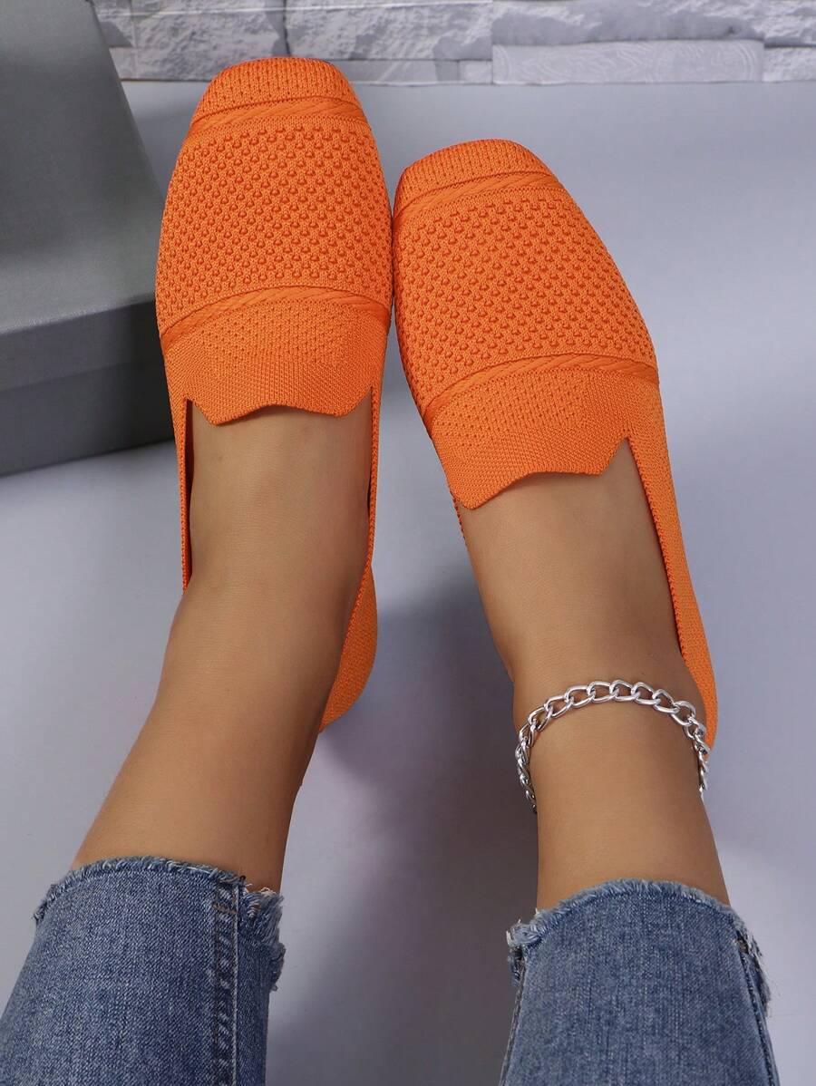 Women's Everyday Knitted Loafers – Comfortable Breathable Square Toe Flats