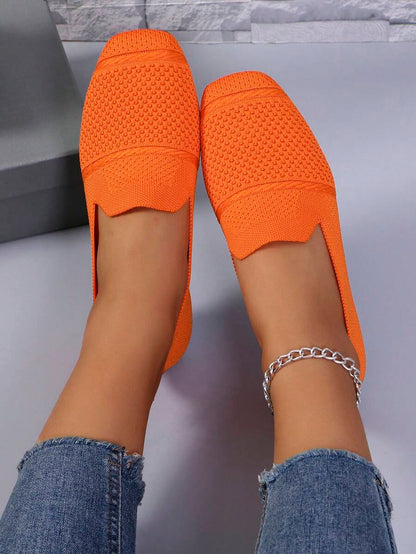 Women's Everyday Knitted Loafers – Comfortable Breathable Square Toe Flats