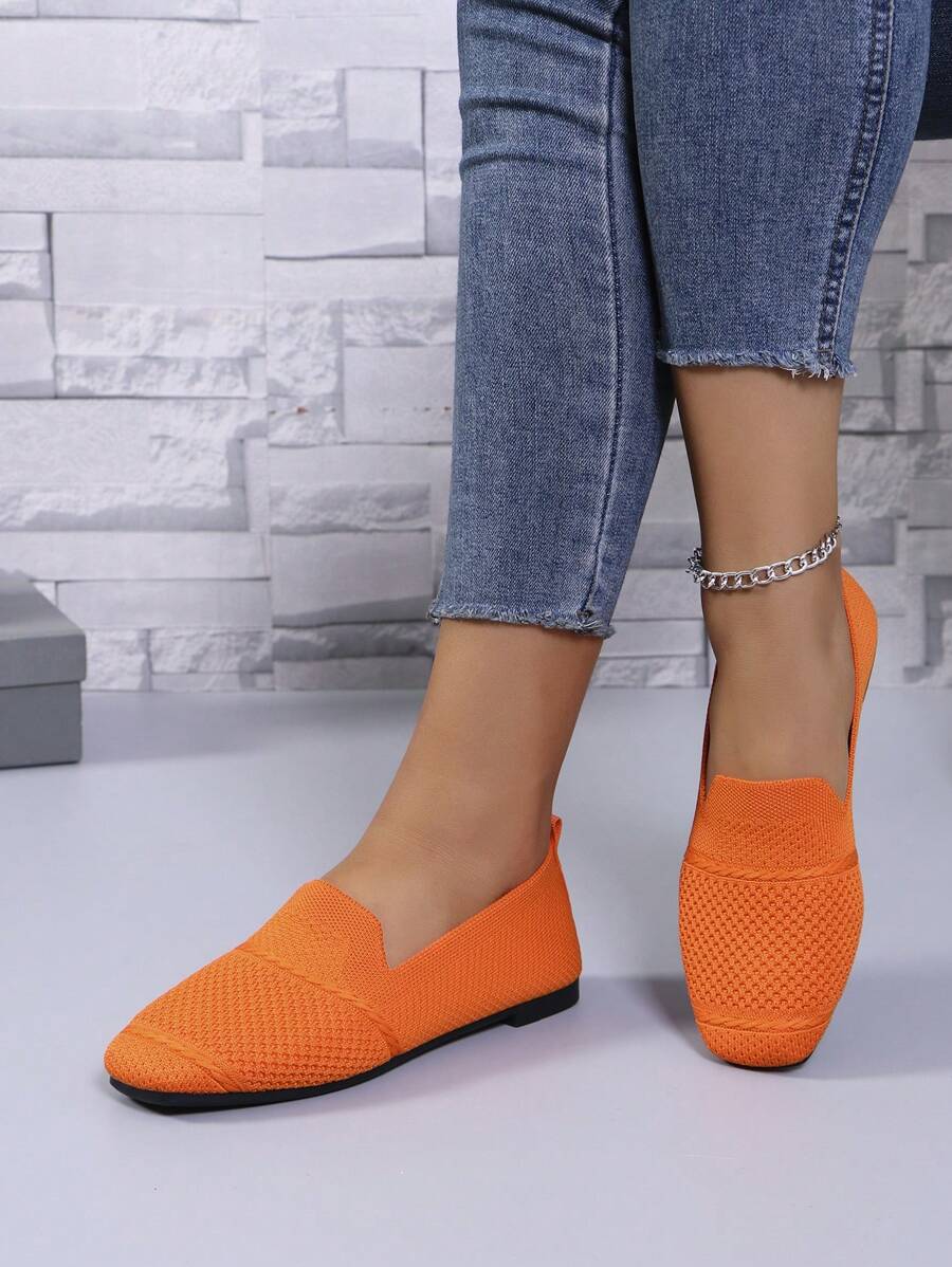 Women's Everyday Knitted Loafers – Comfortable Breathable Square Toe Flats