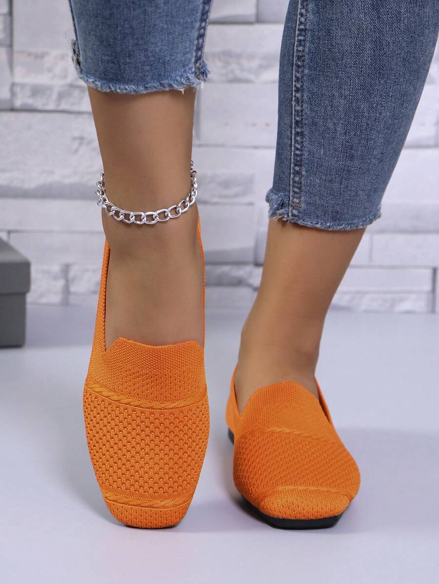 Women's Everyday Knitted Loafers – Comfortable Breathable Square Toe Flats