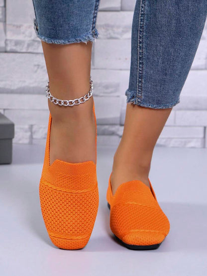 Women's Everyday Knitted Loafers – Comfortable Breathable Square Toe Flats