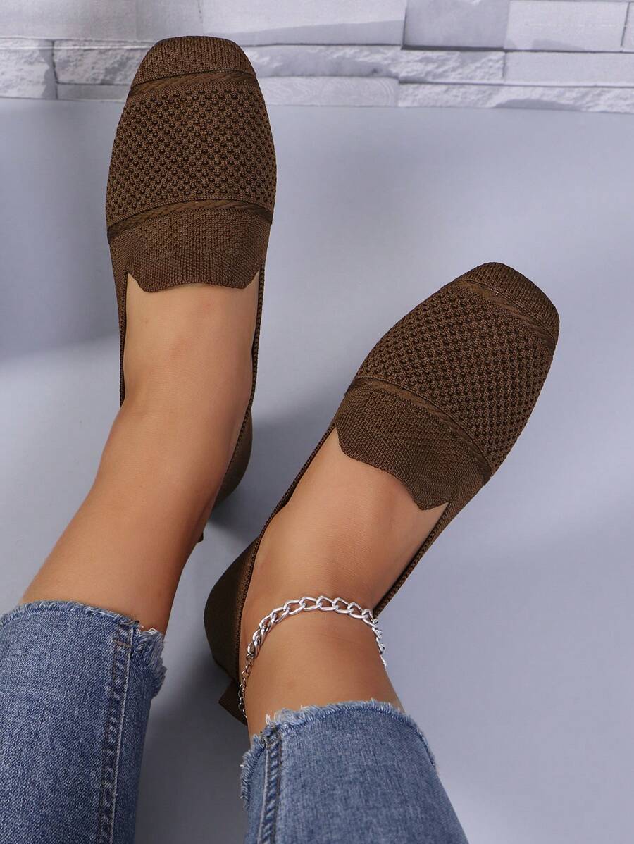 Women's Everyday Knitted Loafers – Comfortable Breathable Square Toe Flats