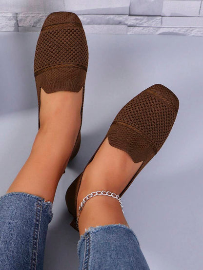 Women's Everyday Knitted Loafers – Comfortable Breathable Square Toe Flats