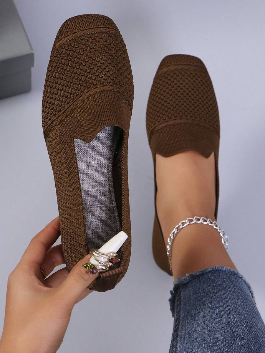 Women's Everyday Knitted Loafers – Comfortable Breathable Square Toe Flats