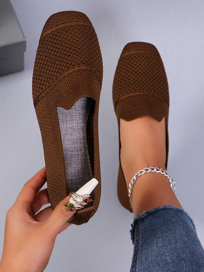 Women's Everyday Knitted Loafers – Comfortable Breathable Square Toe Flats