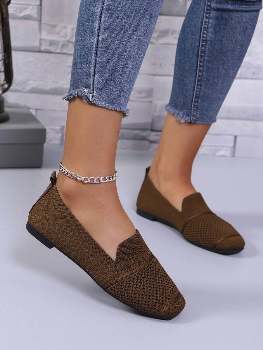 Women's Everyday Knitted Loafers – Comfortable Breathable Square Toe Flats