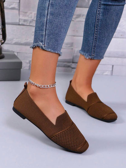 Women's Everyday Knitted Loafers – Comfortable Breathable Square Toe Flats