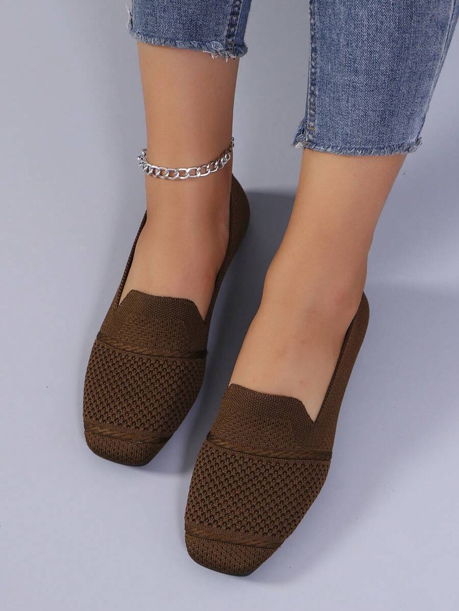 Women's Everyday Knitted Loafers – Comfortable Breathable Square Toe Flats