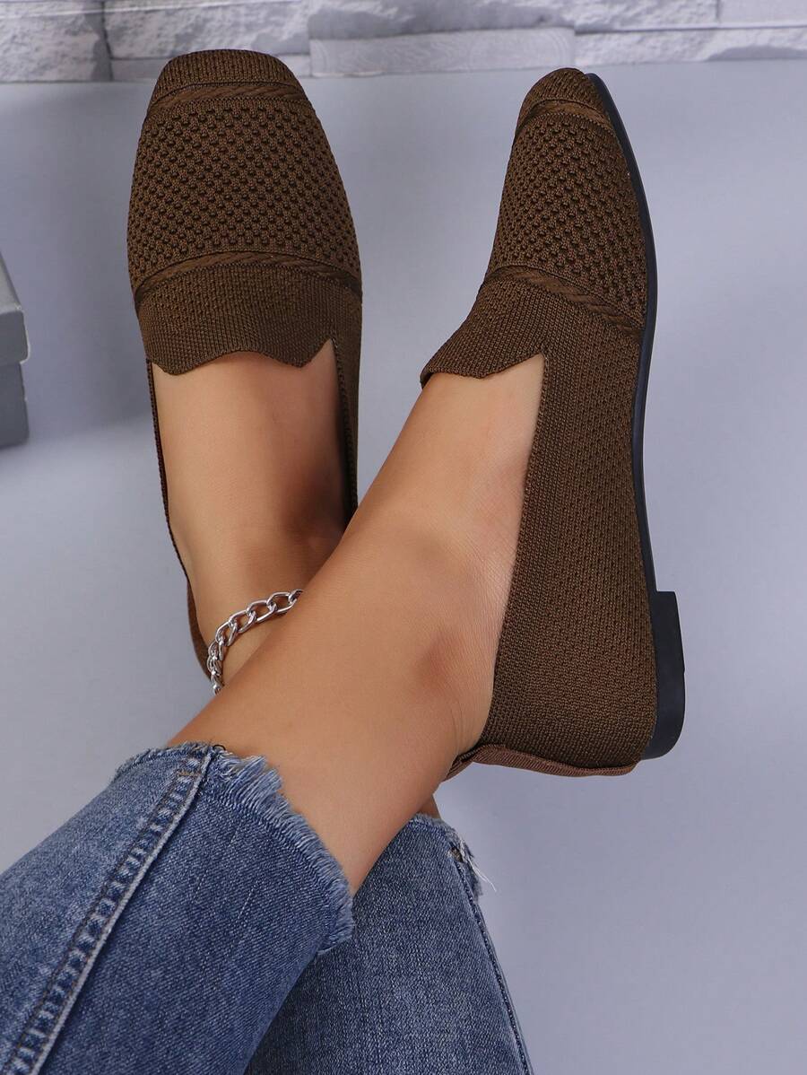 Women's Everyday Knitted Loafers – Comfortable Breathable Square Toe Flats
