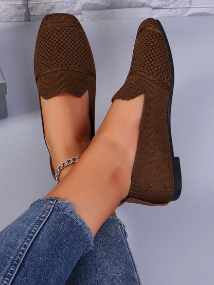 Women's Everyday Knitted Loafers – Comfortable Breathable Square Toe Flats