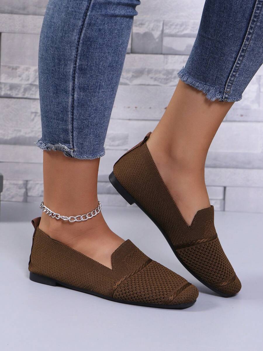 Women's Everyday Knitted Loafers – Comfortable Breathable Square Toe Flats