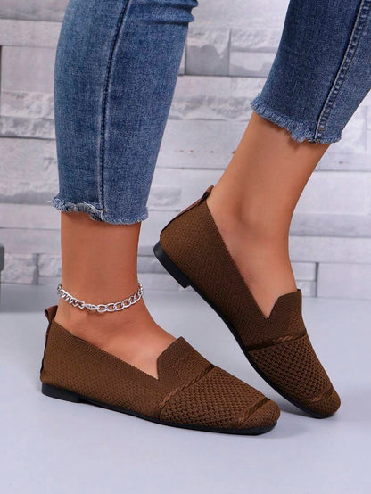 Women's Everyday Knitted Loafers – Comfortable Breathable Square Toe Flats