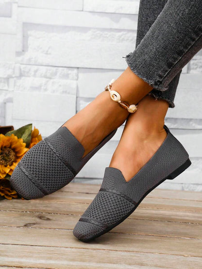 Women's Everyday Knitted Loafers – Comfortable Breathable Square Toe Flats