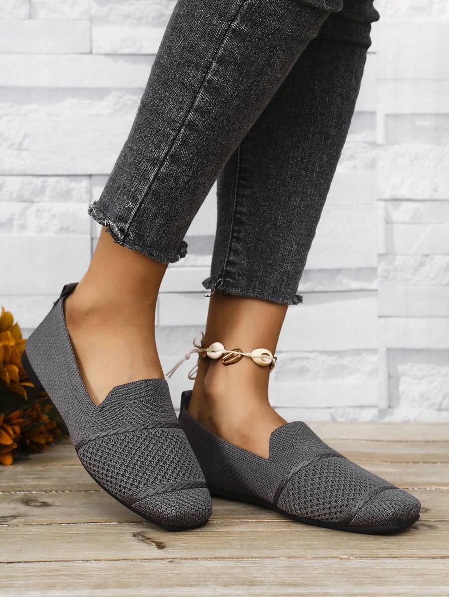 Women's Everyday Knitted Loafers – Comfortable Breathable Square Toe Flats