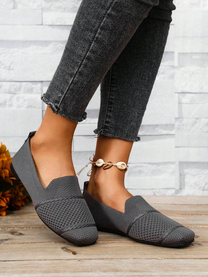 Women's Everyday Knitted Loafers – Comfortable Breathable Square Toe Flats