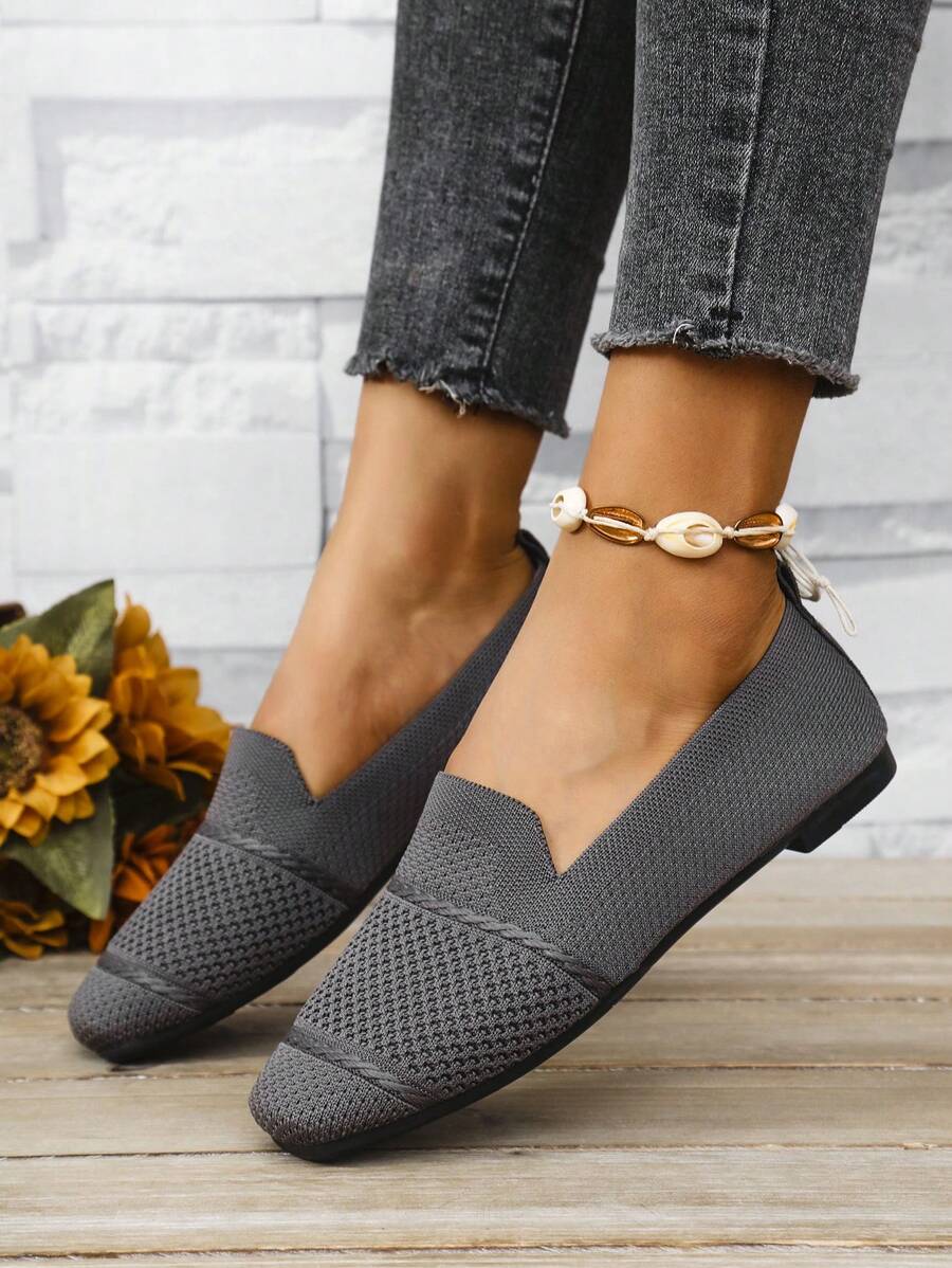 Women's Everyday Knitted Loafers – Comfortable Breathable Square Toe Flats