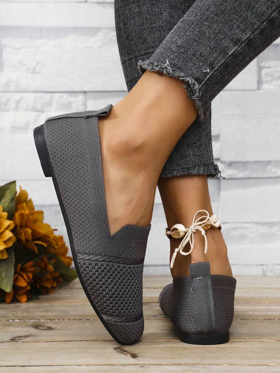 Women's Everyday Knitted Loafers – Comfortable Breathable Square Toe Flats